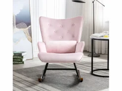Mecedora moderna tapizada en terciopelo para sala de estar, mecedora con respaldo alto y patas de madera, color