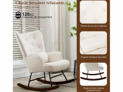 Sale Mecedora moderna tapizada en terciopelo para sala de estar, con respaldo alto y patas de madera, color Sillón Balancín|Sillón De Piel