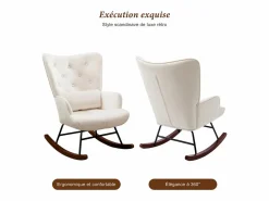 Sale Mecedora moderna tapizada en terciopelo para sala de estar, con respaldo alto y patas de madera, color Sillón Balancín|Sillón De Piel
