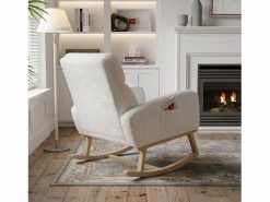 Hot Mecedora Relax, Reposabrazos, Bolsillos, Patas de Madera, Terciopelo Teddy, 150 kg Beige