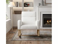 Best Mecedora, sillón relax, con bolsillos y patas de madera, terciopelo Teddy beige Sillón Balancín