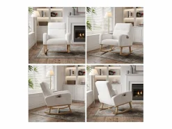Best Mecedora, sillón relax, con bolsillos y patas de madera, terciopelo Teddy beige Sillón Balancín