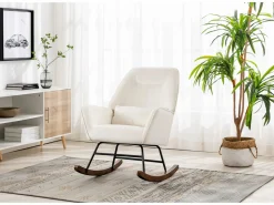 Mecedora tapizada en terciopelo con soporte lumbar, ideal para sala de estar y guardería, color Sillón Balancín|Sillón De Piel