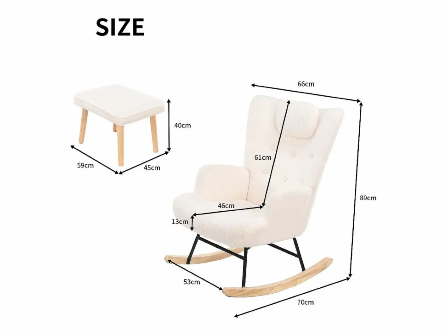 Mecedora Teddy, Chaise Longue con reposacabezas y reposapiés, 150 kg