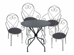 MYLIA Mesa + 4 sillones jardín estilo hierro forjado gris - GUERMANTES