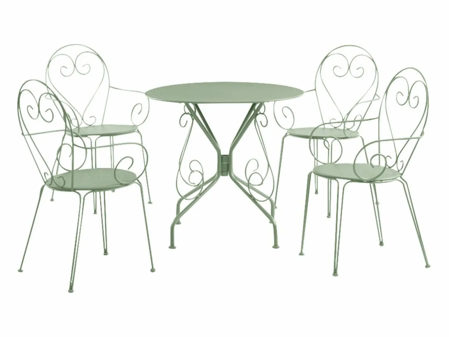 Hot MYLIA Mesa + 4sillones jardín metal hierro forjado - GUERMANTES Verde almendra