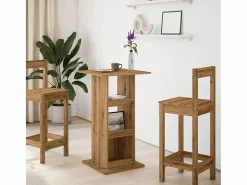 Clearance Clicnbuy Mesa alta bar con almacenaje madera roble artisian 60x60x102 cm Marru00f3n