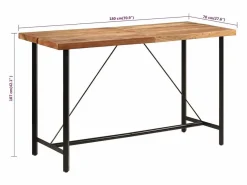 Online vidaxl Mesa alta de hierro y madera maciza de acacia 180x70x107 cm Color natural claro