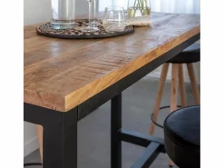 Made In Meubles Mesa alta de madera de mango y metal Petra con almacenamiento para 4 personas