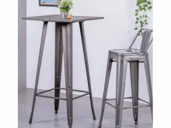 Clearance Mesa alta industrial en acero envejecido y madera oscura - Bistro - Antique Mesa Alta