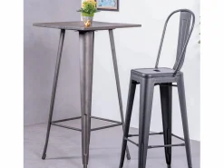 Clearance Mesa alta industrial en acero envejecido y madera oscura - Bistro - Antique Mesa Alta