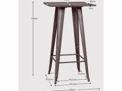 Clearance Mesa alta industrial en acero envejecido y madera oscura - Bistro - Antique Mesa Alta