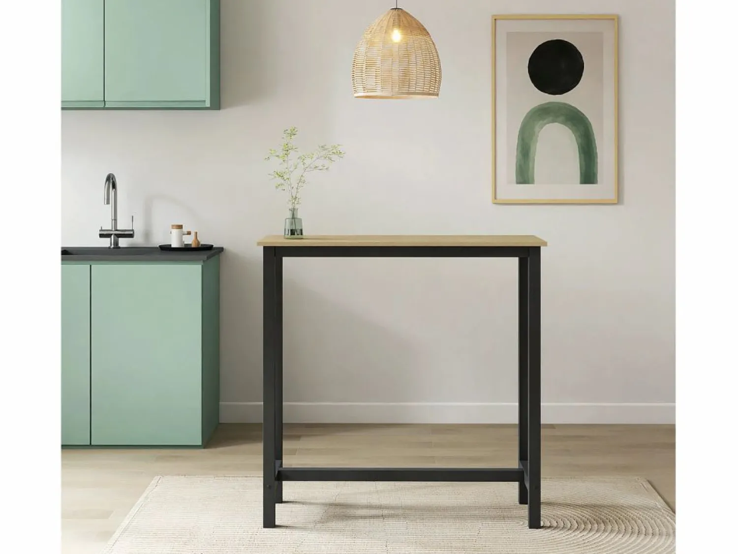Discount Mesa alta para Cocina Comedor en Negro y Sonoma 100x40x100cm Ani Mesa Alta