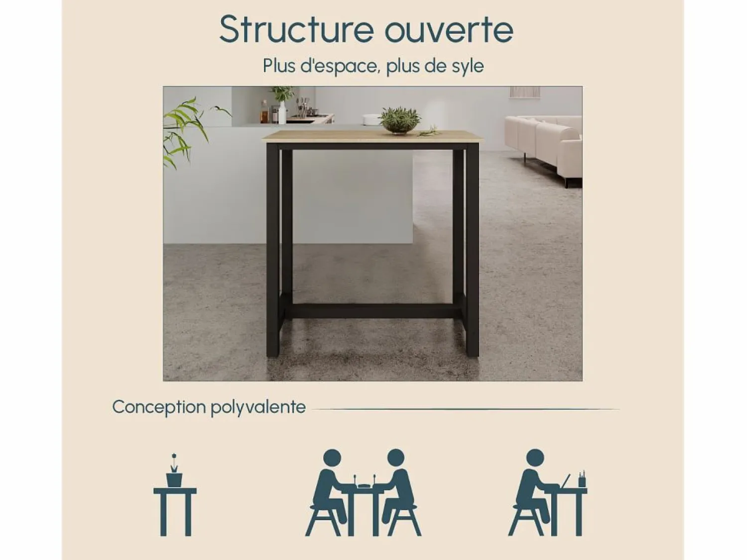 Discount Mesa alta para Cocina Comedor en Negro y Sonoma 100x40x100cm Ani Mesa Alta