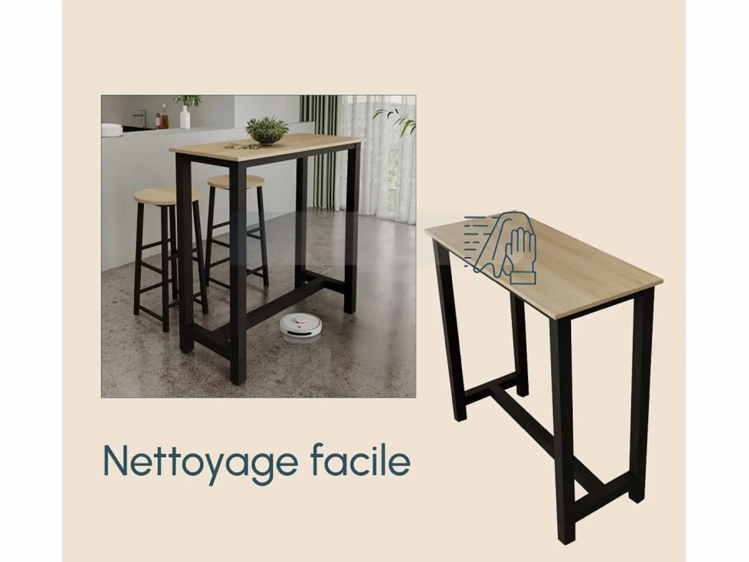 Discount Mesa alta para Cocina Comedor en Negro y Sonoma 100x40x100cm Ani Mesa Alta