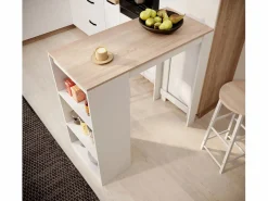 Mesa alta para Cocina Comedor en Blanco y Sonoma 110x50x103cm Kyra Mueble Bar