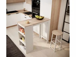Mesa alta para Cocina Comedor en Blanco y Sonoma 110x50x103cm Kyra Mueble Bar