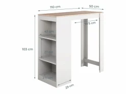 Mesa alta para Cocina Comedor en Blanco y Sonoma 110x50x103cm Kyra Mueble Bar