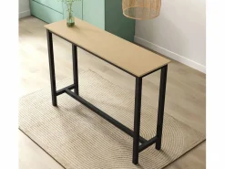 MB Muebles Bonitos Mesa alta para Cocina Comedor en Negro y Sonoma 140x40x100cm Ani Negro / Color natural claro