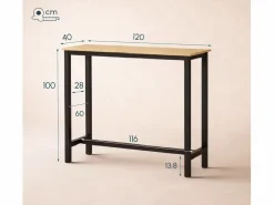 Hot MB Muebles Bonitos Mesa alta para Cocina Comedor en Negro y Sonoma 120x40x100cm Ani Negro / Color natural claro
