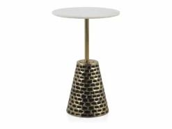 Best Mesa auxiliar con base de metal oro antique y sobre de mármol blanco Dorado