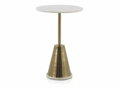 Mesa auxiliar con base de metal y sobre de marmol blanco Dorado
