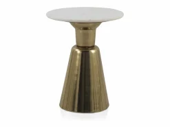 Mesa auxiliar con base de metal y sobre de marmol blanco Dorado