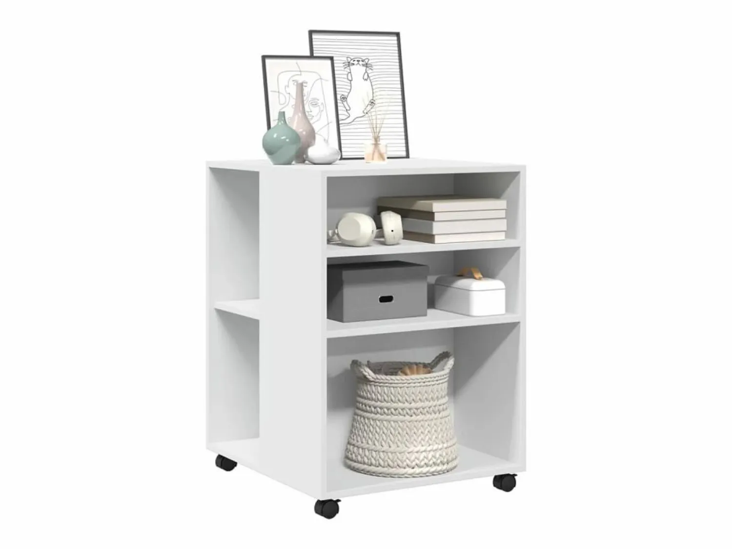 Outlet Mesa auxiliar con ruedas blanca 55x60x78 cm madera de ingeniería Armario Oficina