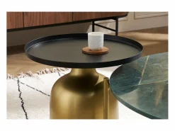 Sale Miliboo Mesa auxiliar de diseño redondo de metal dorado con tablero negro mate RAMSES Negro / Dorado