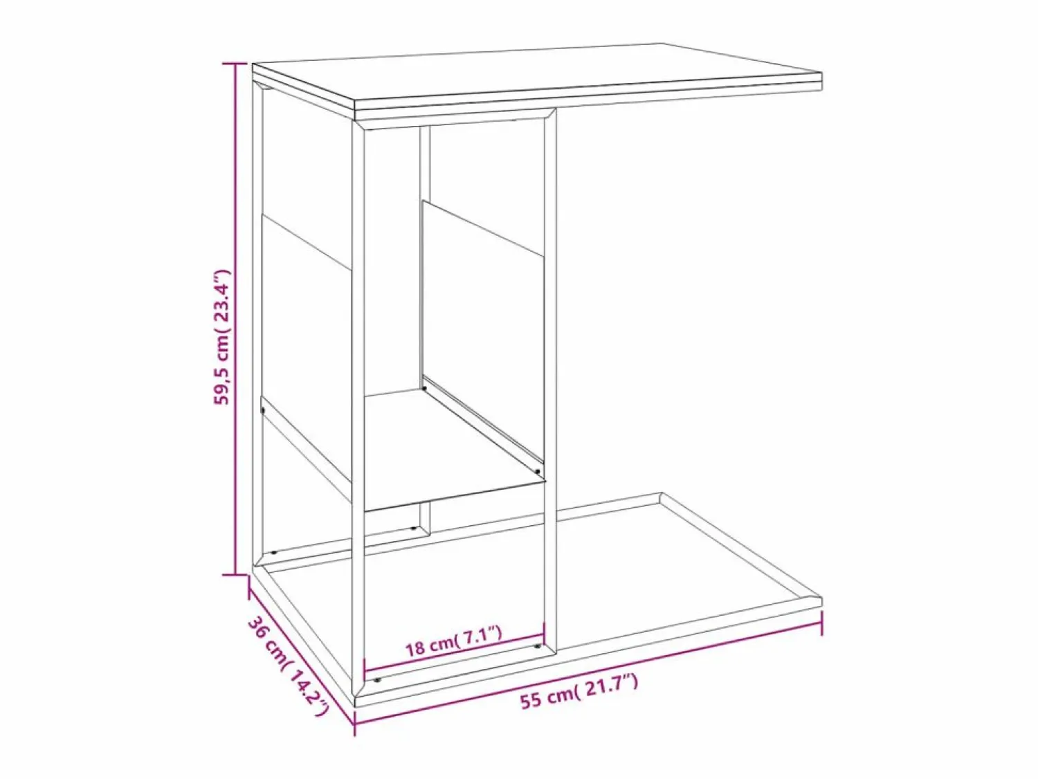 Hot Mesa auxiliar de madera contrachapada 55x36x59,5 cm Mesa Auxiliar