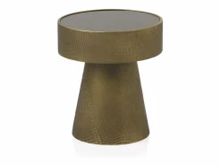 Mesa auxiliar de metal doraro y cristal negro Mesa Auxiliar