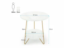 Discount Tribesigns Mesa auxiliar de mármol artificial de dos niveles, Mesa auxiliar redonda con estanterías, Mesa de noche moderna dorada, Blanca y dorada Blanco
