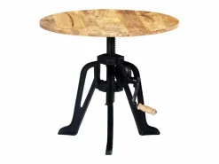 New vidaxl Mesa auxiliar madera de mango y hierro fundido 60x(46-63) cm Marru00f3n