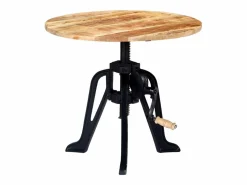 New vidaxl Mesa auxiliar madera de mango y hierro fundido 60x(46-63) cm Marru00f3n