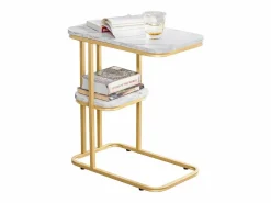 Sobuy Mesa auxiliar moderna con extremo de café, sofá, mesa de centro, mesita de noche, efecto mármol, estructura de metal , 50x30x58 cm FBT110-G ES