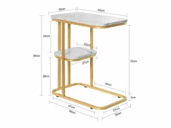 Sobuy Mesa auxiliar moderna con extremo de café, sofá, mesa de centro, mesita de noche, efecto mármol, estructura de metal , 50x30x58 cm FBT110-G ES
