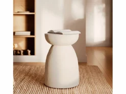 Mesa auxiliar redonda blanca de fibra de arcilla efecto cemento D35 cm - Capri Mesa Auxiliar