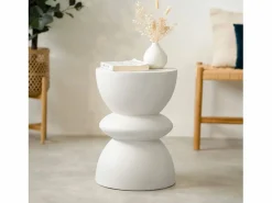 Outlet Rendez-Vous Déco Mesa auxiliar redonda blanca en fibra de arcilla efecto cemento D35 cm - Maupiti Blanco