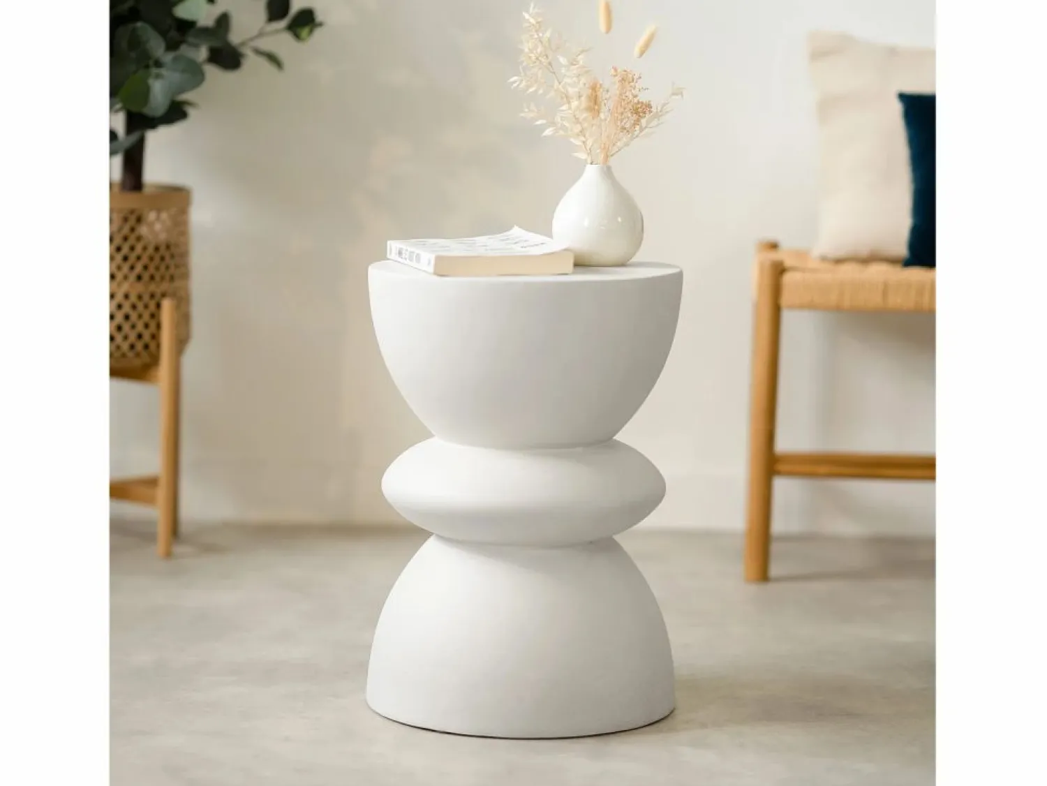 Outlet Rendez-Vous Déco Mesa auxiliar redonda blanca en fibra de arcilla efecto cemento D35 cm - Maupiti Blanco