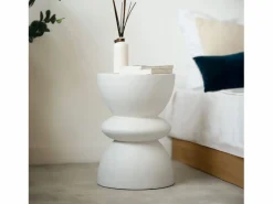 Outlet Rendez-Vous Déco Mesa auxiliar redonda blanca en fibra de arcilla efecto cemento D35 cm - Maupiti Blanco