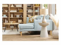 Miliboo Mesa auxiliar redonda de diseño con almacenaje de metal greige y madera maciza de mango 52 cm TAM