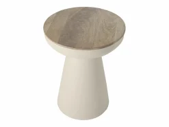 Miliboo Mesa auxiliar redonda de diseño con almacenaje de metal greige y madera maciza de mango 52 cm TAM