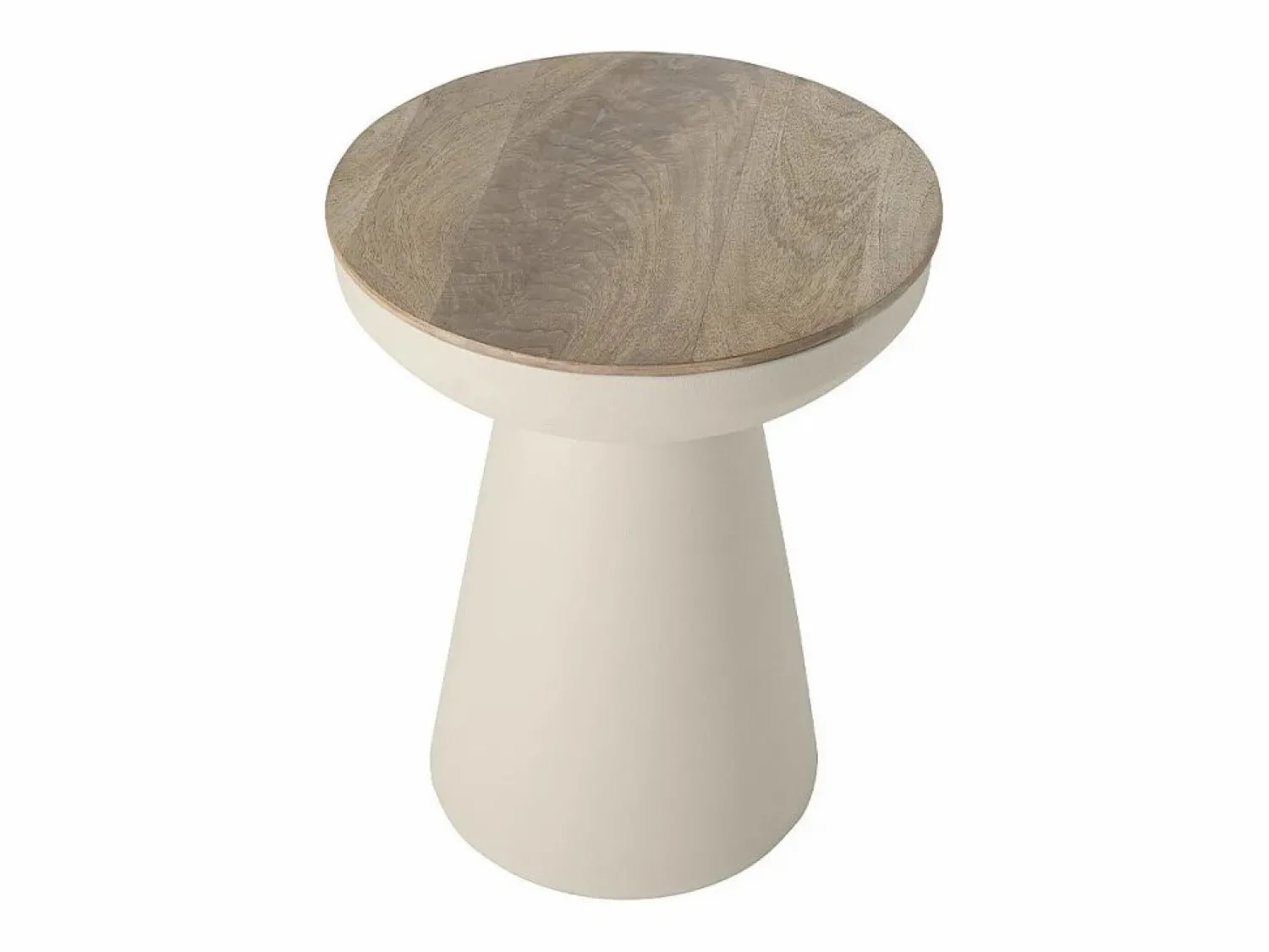 Miliboo Mesa auxiliar redonda de diseño con almacenaje de metal greige y madera maciza de mango 52 cm TAM