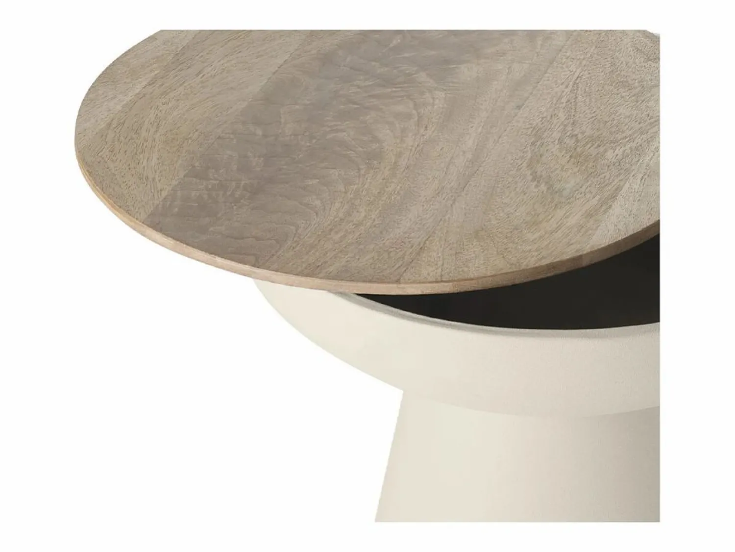 Miliboo Mesa auxiliar redonda de diseño con almacenaje de metal greige y madera maciza de mango 52 cm TAM