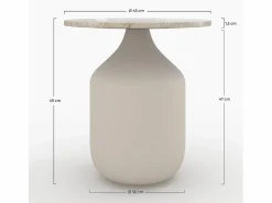 Hot Mesa auxiliar redonda de travertino y metal greige D45 cm - Louison Mesa Auxiliar