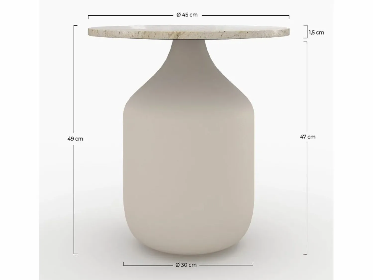 Hot Mesa auxiliar redonda de travertino y metal greige D45 cm - Louison Mesa Auxiliar