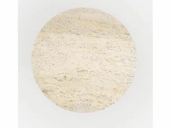 Hot Mesa auxiliar redonda de travertino y metal greige D45 cm - Louison Mesa Auxiliar
