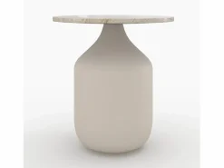 Hot Mesa auxiliar redonda de travertino y metal greige D45 cm - Louison Mesa Auxiliar