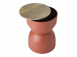 Online Miliboo Mesa auxiliar redonda de diseño con almacenaje de metal y madera maciza de mango 30 cm YOYO Terracota
