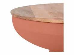 Miliboo Mesa auxiliar redonda diseño con almacenamiento en metal tierra quemada y madera maciza de mango H52 cm TAM